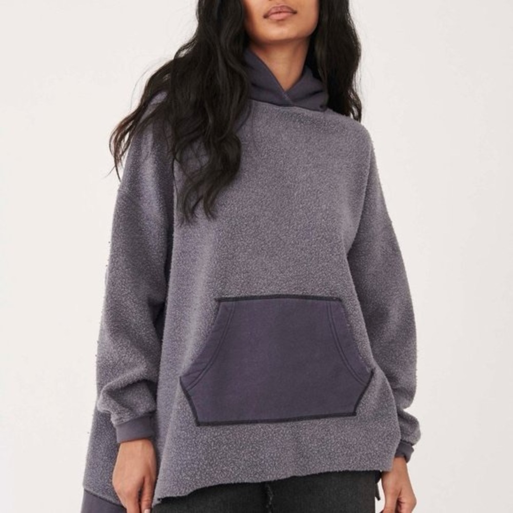 We The Free People Trademark Hoodie Grey Kangaroo Pocket Reversed Oversized